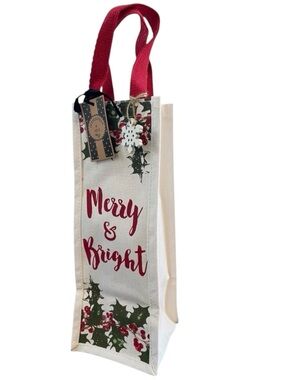 NEW•Festive Canvas Wine Gift Bag. Comes w/ gift tag & snow flake charm.